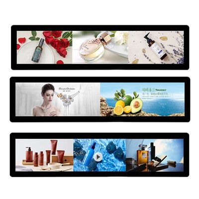 Ultra Geniş Süpermarket Raf Kenarı HD Reklam Oyuncusu Gerilmiş Çubuk LCD Ekran